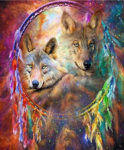 Rainbow Wolf Dreamcatcher
