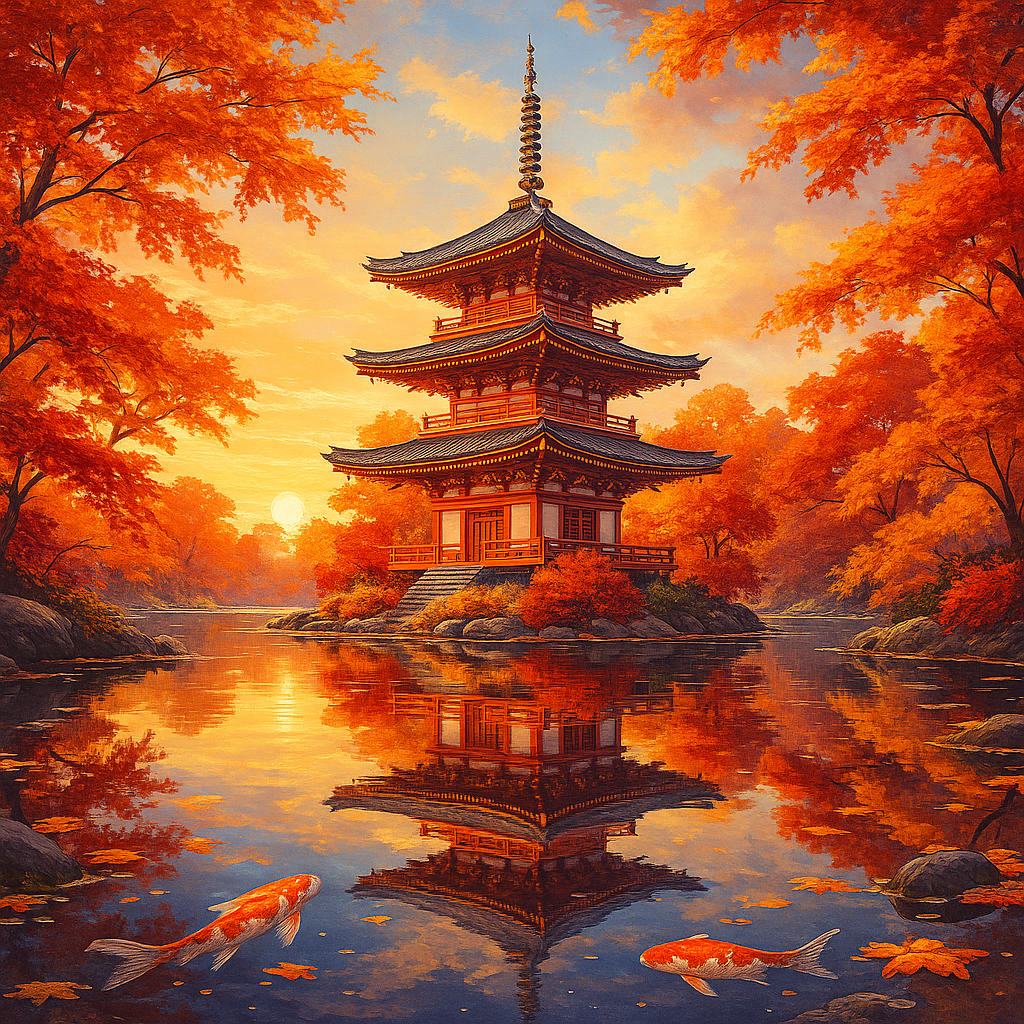Autumn Pagoda Reflections